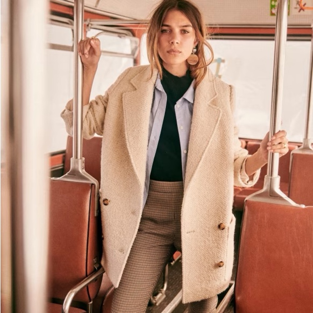 Sezane Harper Wool Coat in Ecru